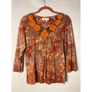 Nature Art by Lynn Yang Fall Colors Hand Dyed 3/4 Sleeve Top Women's Medium